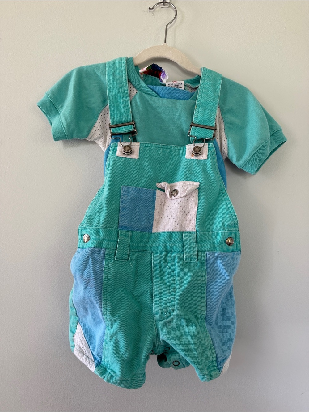 Bugle Boy | Vintage Teal & Light Blue Toddler Overalls